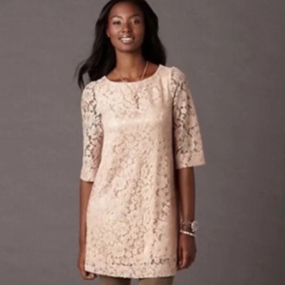 FOSSIL Champagne Blush Pink Lace Shift Dress (1309)🔮